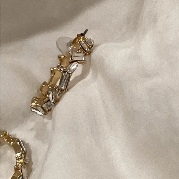 BaubleBar Marley Gold Hoop Earrings with Clear Gemstones - Picture 6 of 7